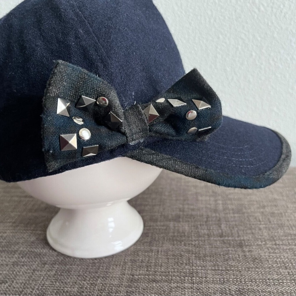 (NWT) August Accessories Women's Blue Baseball Hat W/Check Bow Accent - Picture 5 of 9